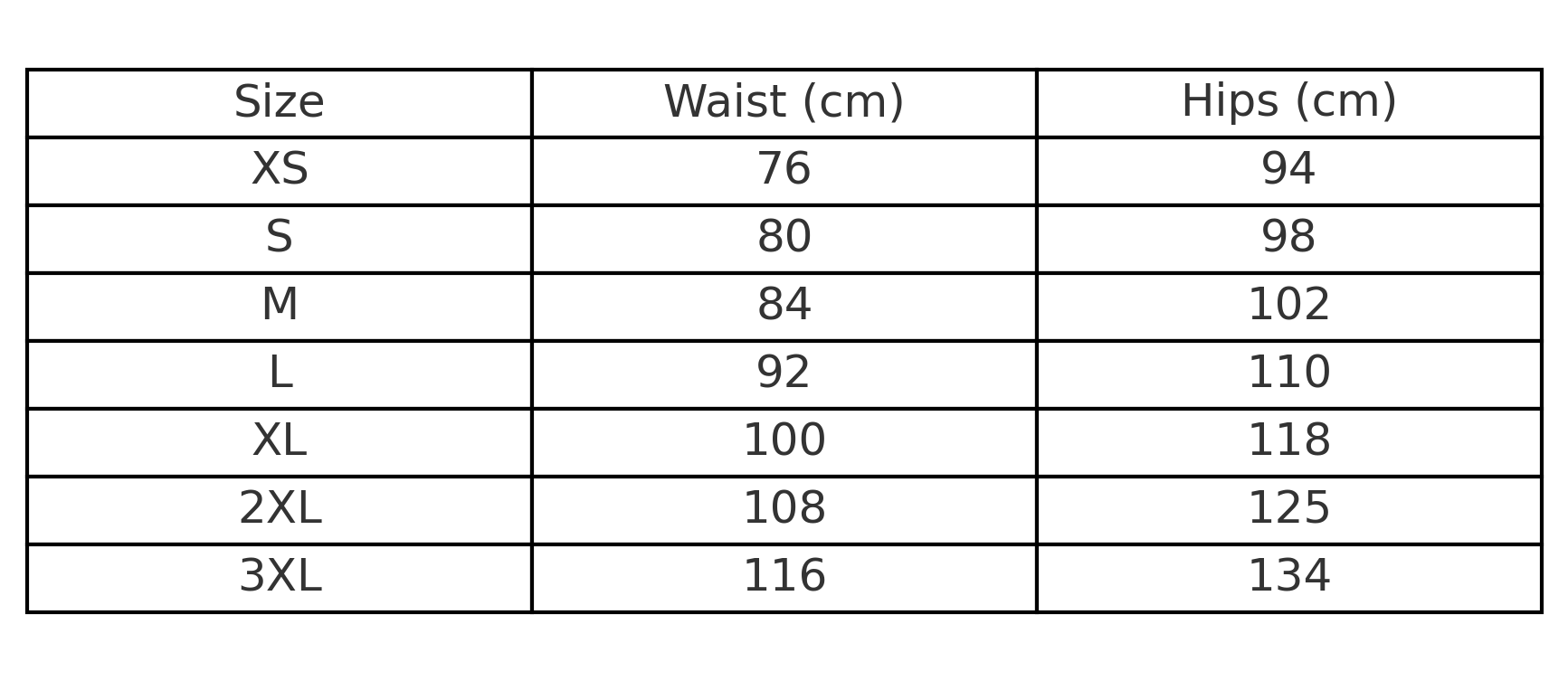 Size Chart - CM