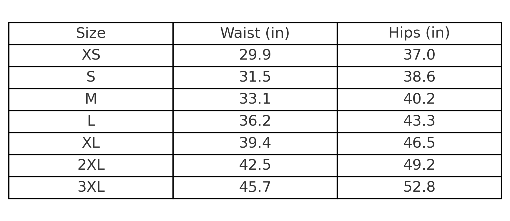 Size Chart - Inches