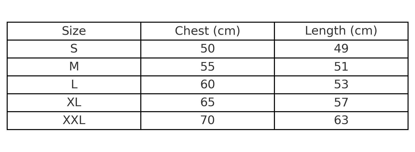 Size Chart - CM