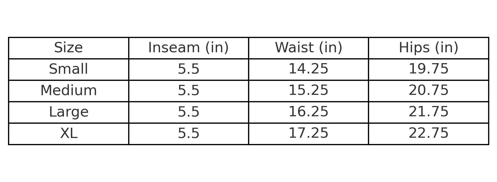 Size Chart - Inches