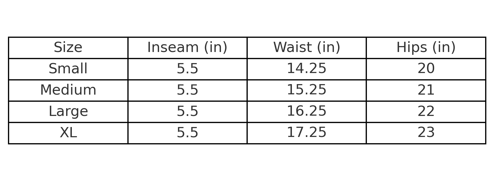 Size Chart - Inches