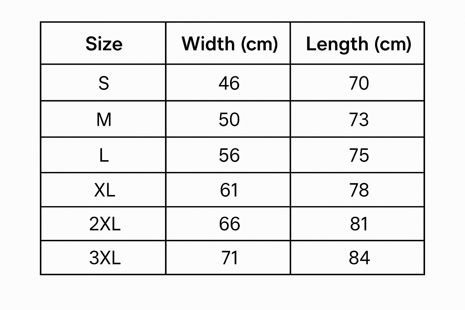 Size Chart - CM