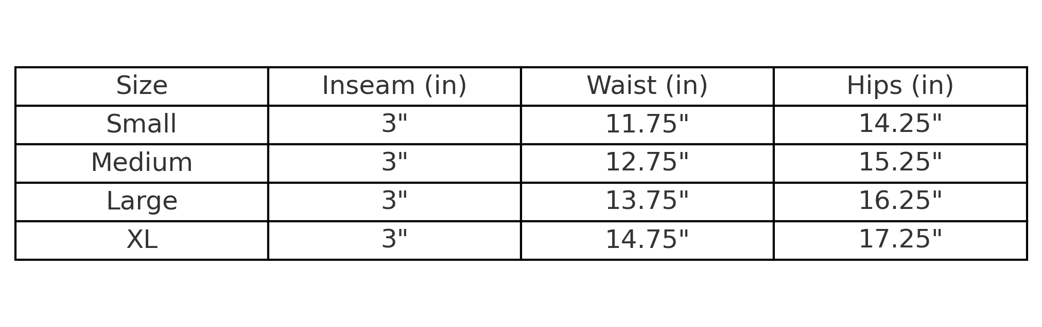 Size Chart - Inches